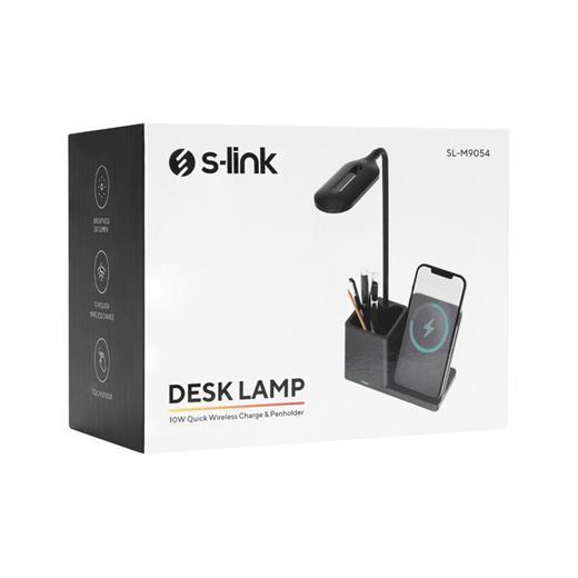 S-Link Sl-M9054 Siyah Typec 10W Kablosuz Şarj Cihazı Kalemlikli Masa Lambası