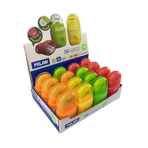 Mılan 4705116 Capsule Kalemtraş/Silgi(Fluo) - 16Adet