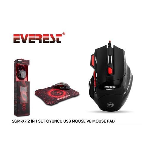 Everest Sgm-X7 Usb Siyah Makrolu 7200Dpi Oyuncu Mouse +Gaming Mouse Pad