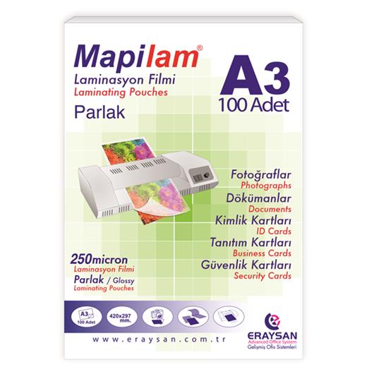 Mapilam 250 Micron Parlak Laminasyon Filmi (A3) 100 Lü