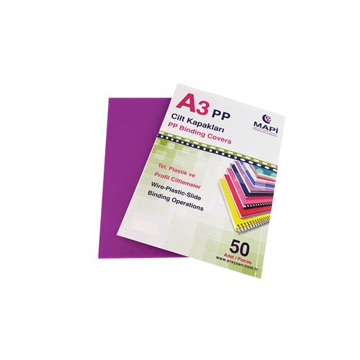 Mapi A3 Pp Şeffaf Kapak (Kum Desen) 450 Micron Şeffaf Mor 50 Li