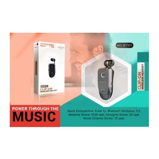 Megatech Mg-Bt103 Clıp-On Makaralı Bluetooth Kablosuz Kulaklık