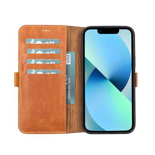 Apple İphone 13 Pro Max Uyumlu Deri Cüzdanlı Kılıf Karamel