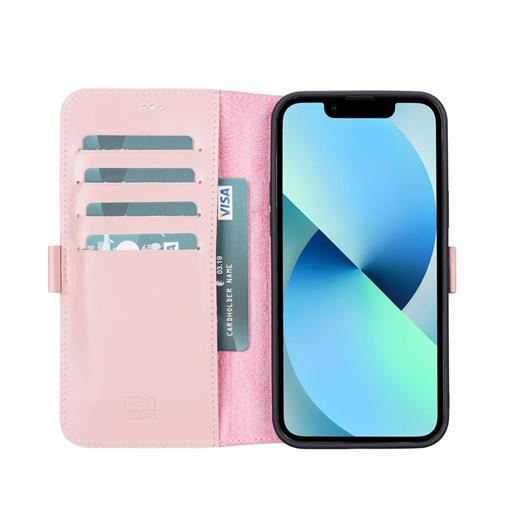 Apple İphone 13 Pro Max Uyumlu Deri Cüzdanlı Kılıf Toz Pembe