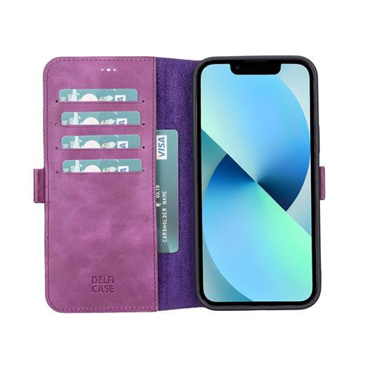 Apple İphone 13 Pro Max Uyumlu Deri Cüzdanlı Kılıf Rustik Mor
