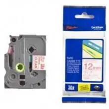 Brother Tze-132 12 Mm Şeffaf Üzeri Kırmızı Laminasyonlu Etiket