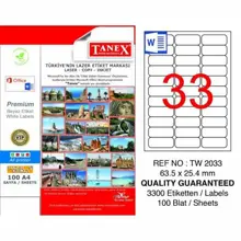 Tanex Tw-2033 Beyaz Etiket 63.5 Mm X 25.4 Mm