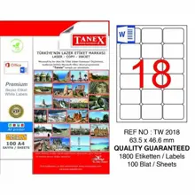Tanex Tw-2018 Beyaz Adresleme Ve Postalama Etiketi 63.5 Mm X 46.6 Mm