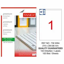 Tanex Tw-2294 Beyaz Sevkiyat Ve Lojistik Etiketi 210 Mm X 294.86 Mm