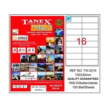 Tanex Tw-2216 Beyaz Adresleme Ve Postalama Etiketi 105 Mm X 35 Mm