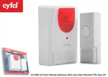 Eyfel Ez-860 16 Farklı Melodi Kablosuz 50M Açık Alan Mesafeli Pilli Kapı Zili