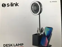 S-Link Sl-M9055 Siyah Typec 10W Kablosuz Şarj Cihazı Fanlı Kalemlikli Masa Lambası