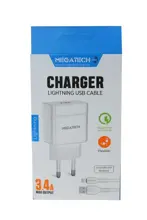 Megatech Cc-03 (Mt-Cl34) 3.4A Lightning Usb Kablo + Ev Şarj Adaptörü Hızlı Şarj
