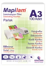 Mapilam 150 Micron Parlak Laminasyon Filmi (A3) 100 Lü
